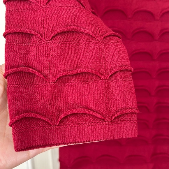 Catherine Malandrino P 3/4 sleeve Scallop wave textured Dress Red - Picture 4 of 8